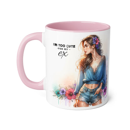 I'm Too Cute For My Ex Stylish Quote Mugs, Funny Coffee Cup, Gift for Her, Playful Ex Humor, Cute Illustration