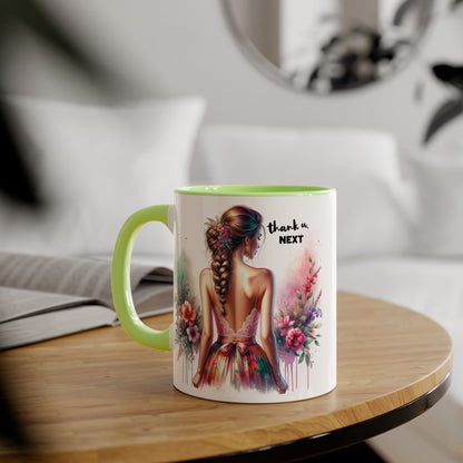 Thank U, Next Artistic Floral Accent Mug, Thank U Next Coffee Cup, Colorful Tea Mug, Gift for Her, Inspirational Art Drinkware