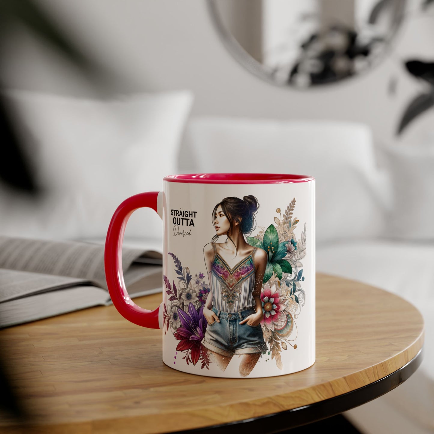 Straight Outta Divorced Humoristic Vibrant Accent Mugs, 11oz - Perfect for Gifts, Home Decor, Coffee Lovers, Birthdays, and Celebrations