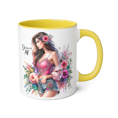 Divorced AF Accent Mug - Trendy Floral Coffee Cup, Perfect Gift for Empowered Women, Humor, Self-Care, Friendship