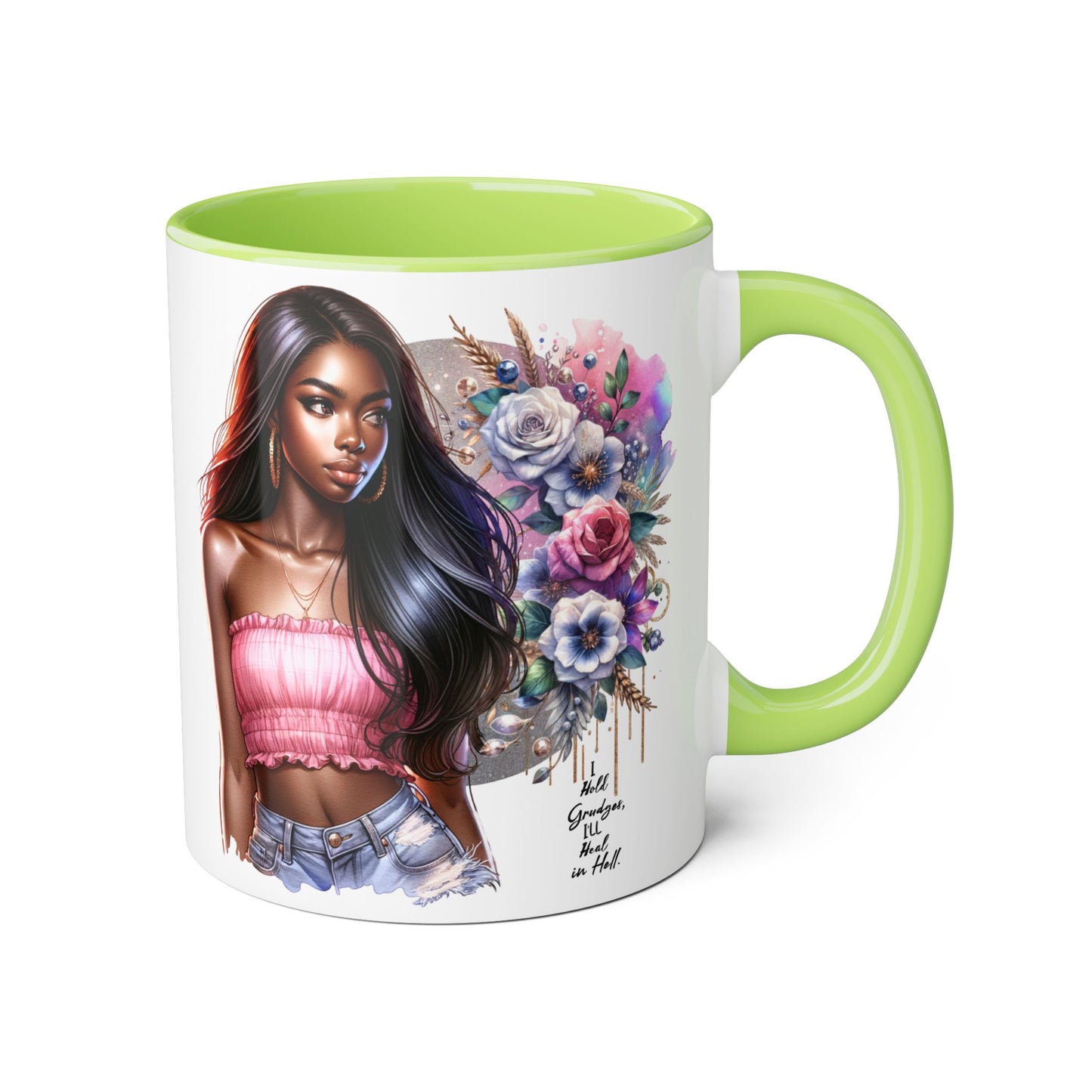 I Hold Grudges, I'll Heal in Hell  Humoristic Bohemian Floral Accent Mug, Stylish Coffee Cup, Ideal for Gifting, Home Decor, Motivational Quote Mug, Perfect for Every Occasion