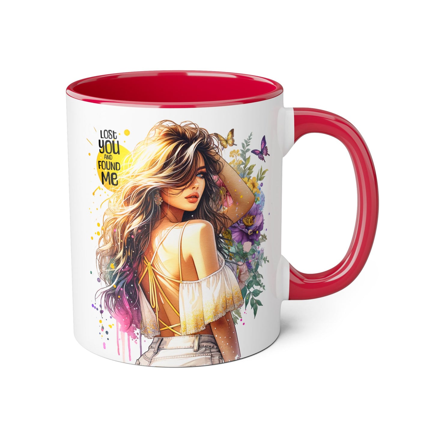 Lost You Found Me Accent Mug, Inspirational Coffee Cup, Gift for Her, Floral Art, Unique Drinkware, Birthday Mug
