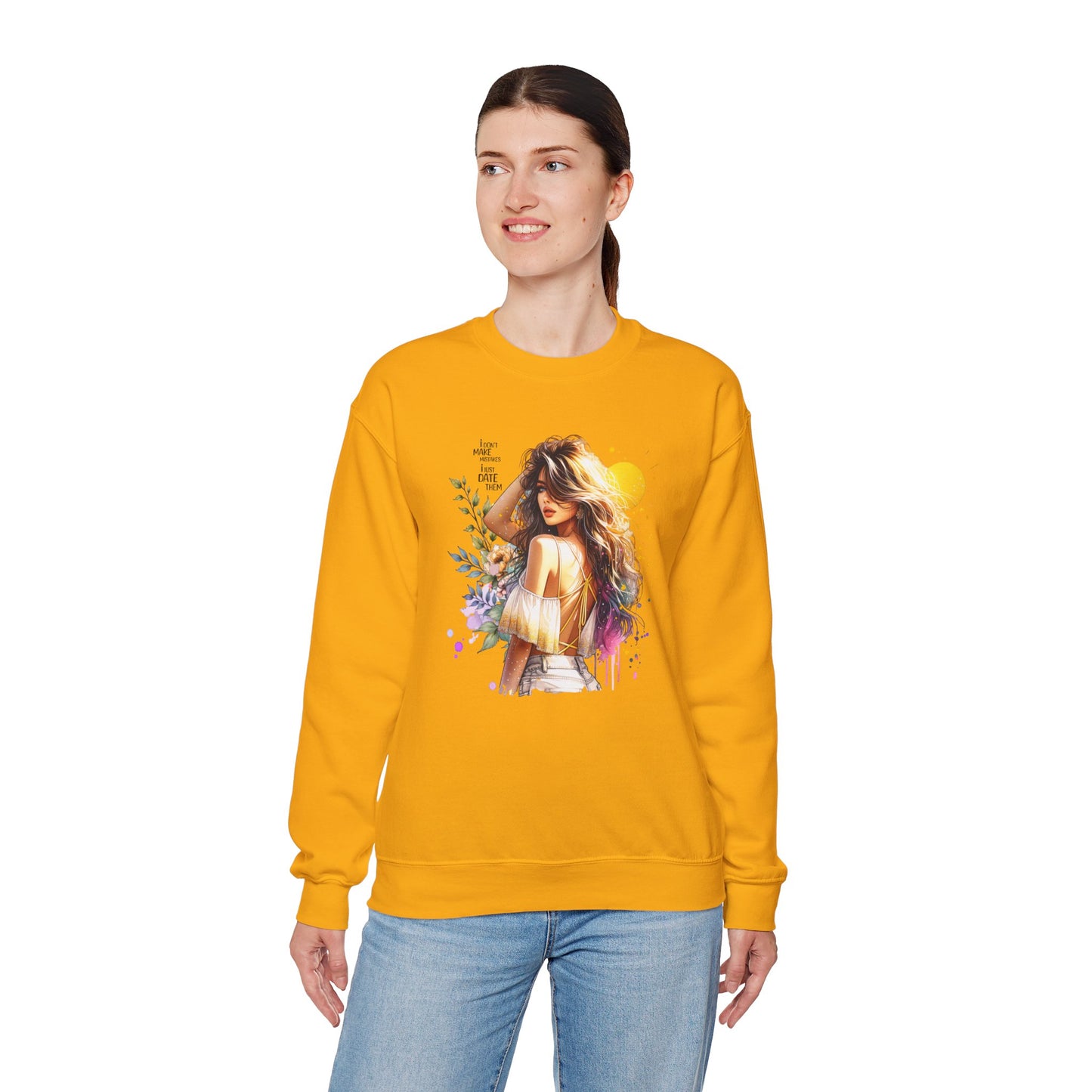 I Don`t  Make Mistakes, I Just Date Them Chic Floral Art Crewneck Sweatshirt, Cozy Gift for Her, Casual Wear, Fashionable Sweatshirt, Relaxed Style