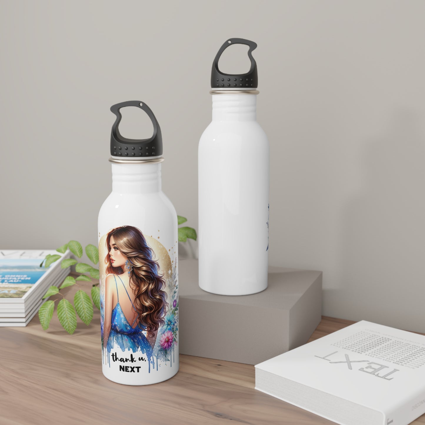 Thank U, Next Stainless Steel Water Bottle with Floral Design | Inspirational Gift, Outdoor Adventure, Fitness Companion, Personalized Hydration