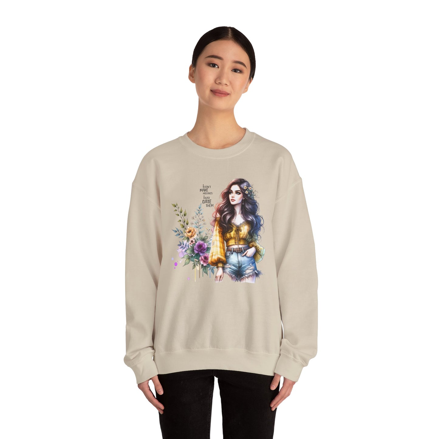 I Don't Make Mistakes, I Just Date Them Floral Graphic Crewneck Sweatshirt, Cozy Casual Wear, Boho Sweatshirt, Gift for Her, Fall Fashion Must-Have