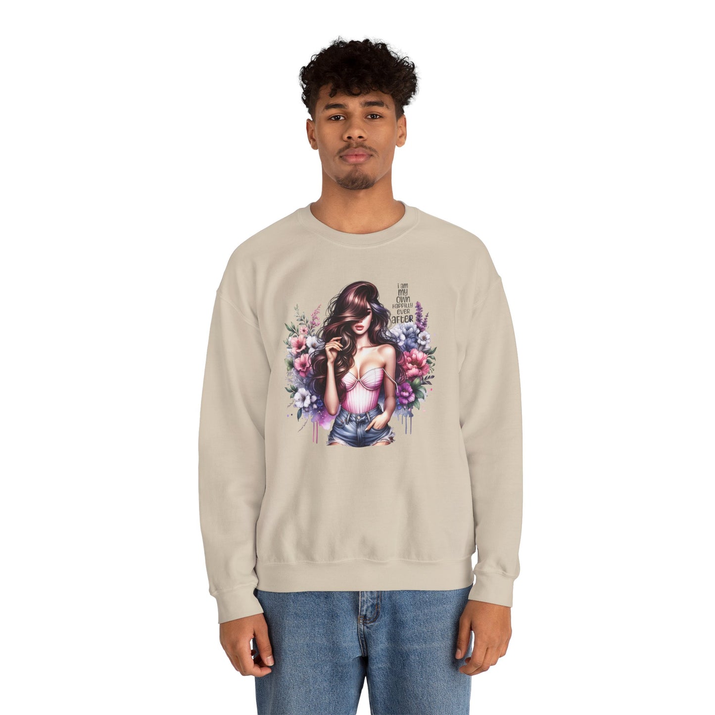 I Am My Own Happily Ever After  Floral Goddess Crewneck Sweatshirt, Cozy Women's Apparel, Boho Style, Gift for Her, Trendy Sweatshirt, Chic Layering Piece