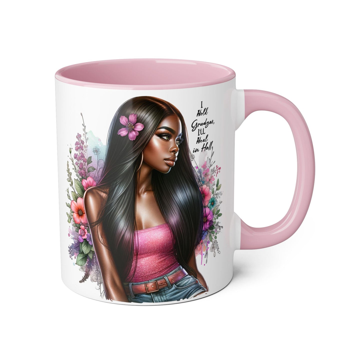 I Hold Grudges, I'll Heal in Hell  Humoristic Floral Portrait Accent Mug, 11oz - Empowering Gift for Her, Cozy Coffee Cup, Beautiful Art for Home, Unique Present for Birthdays, [...]