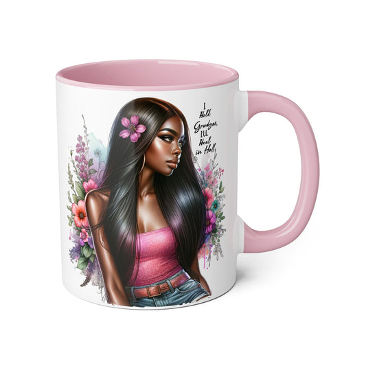 I Hold Grudges, I'll Heal in Hell  Humoristic Floral Portrait Accent Mug, 11oz - Empowering Gift for Her, Cozy Coffee Cup, Beautiful Art for Home, Unique Present for Birthdays, [...]