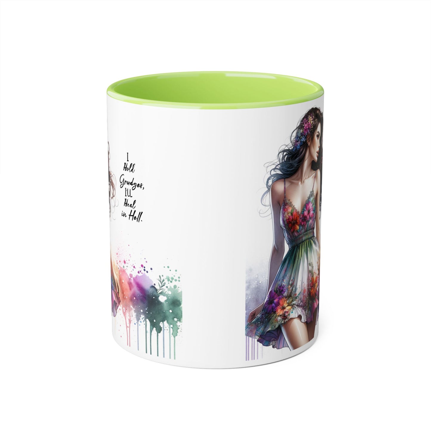 I Hold Grudges, I'll Heal in Hell Floral Art Accent Mug | Inspirational Gift for Her, Coffee Lover, Tea Time, Home Decor, Unique Birthday Present