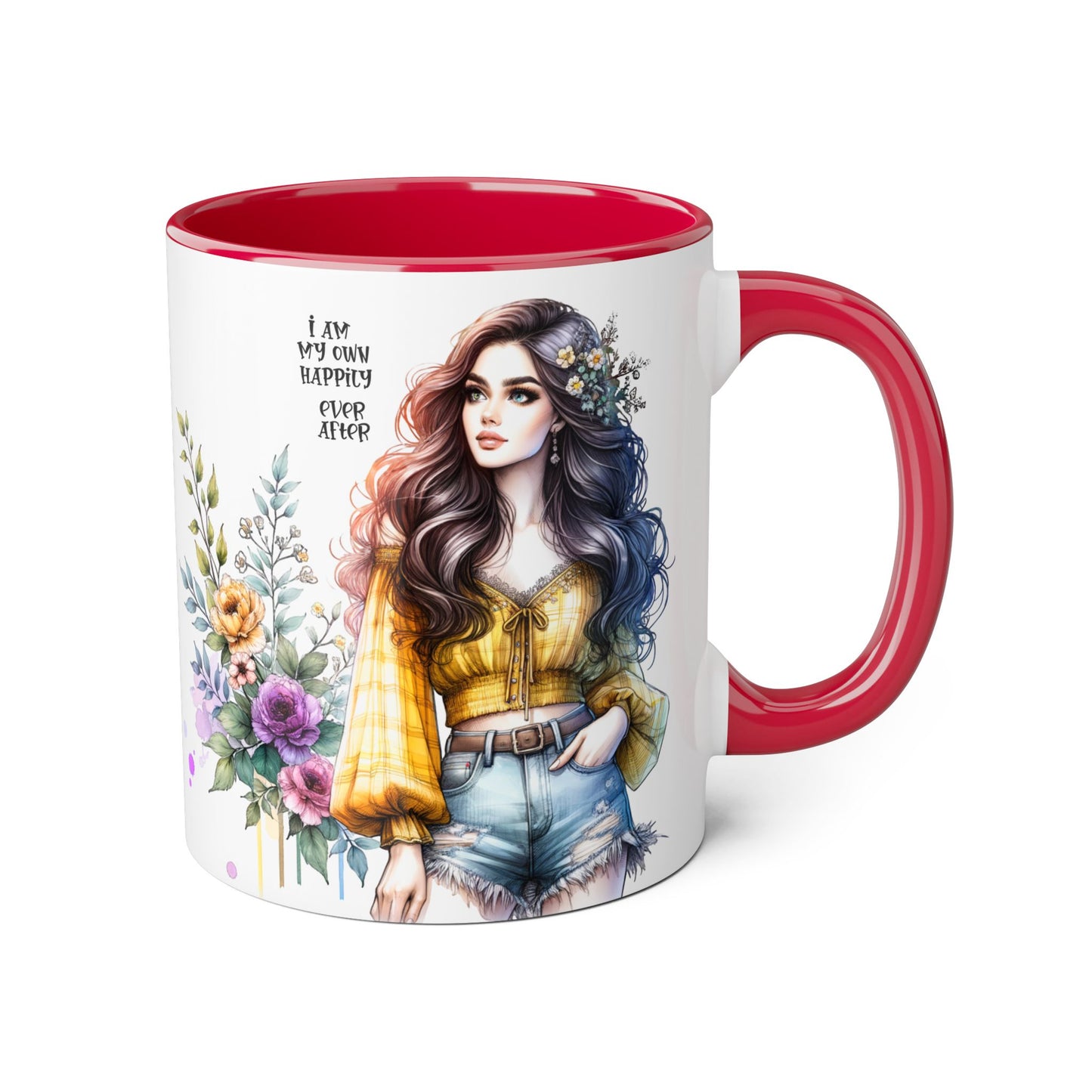 Inspirational Floral Accent Mug - 11oz, 'I Am My Own Happily Ever After '