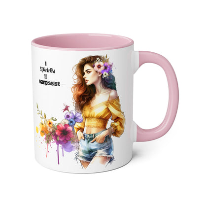 Empowering Accent Mug, Flower Art Coffee Cup, I Survived a Narcissist, Gift for Her, Inspirational Tea Mug, Self-Care