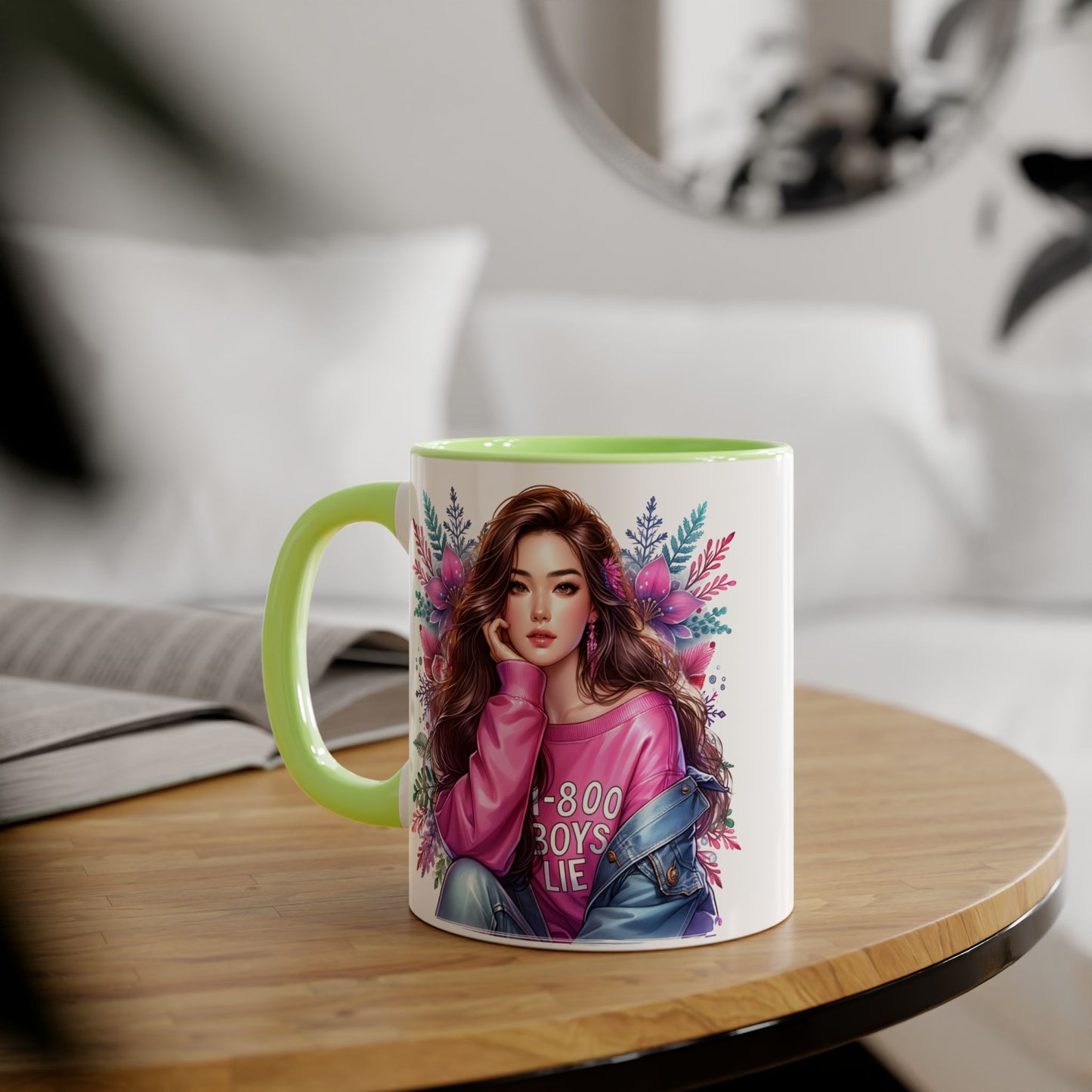 1-800-BOYS-LIE Chic Floral Accent Mug - Perfect Gift for Tea Lovers, Stylish Drinkware, Coffee Cup for Her, Women's Empowerment Decor, Trendy Floral Mug