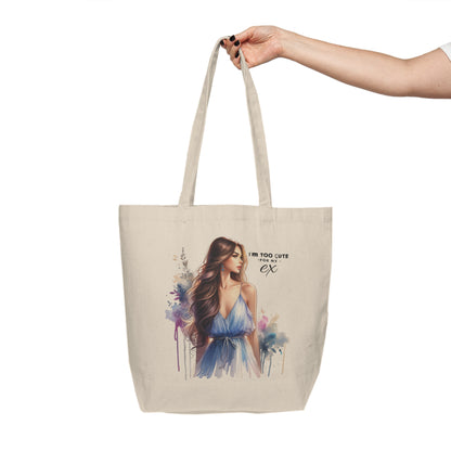 I'm Too Cute For My Ex  Canvas Shopping Tote with Elegant Woman Design, Eco-Friendly Grocery Bag, Gift for Her, Stylish Tote for Shopping, Daily Use
