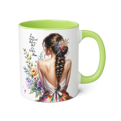 I Was Married Before But I'm Better Now Inspirational Floral Accent Mug - Perfect for Gifts, Home Decor, Coffee Lovers, Motivational Quotes, Self-Improvement