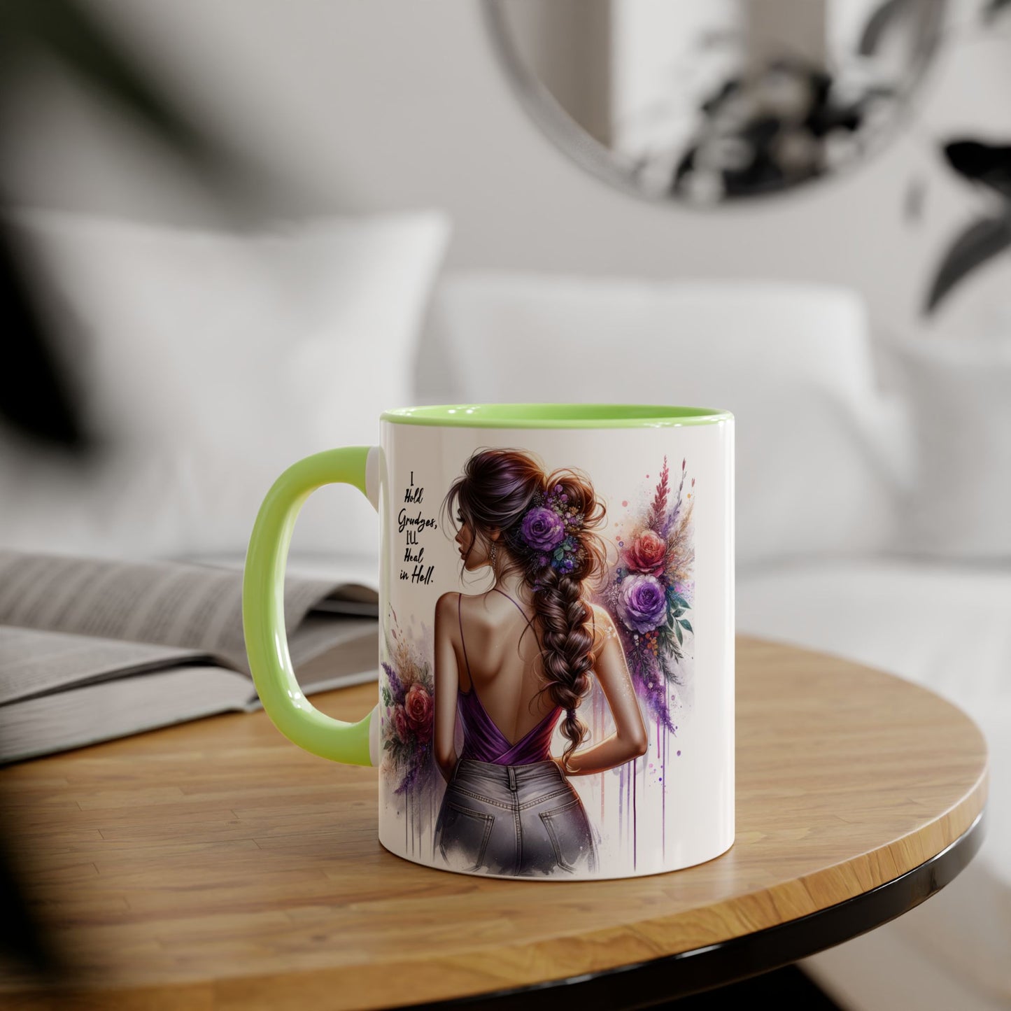 I Hold Grudges, I'll Heal in Hell Elegant Floral Accent Mug, Inspirational Coffee Cup, Gift for Her, Stylish Tea Mug, Home Décor, Unique Drinkware