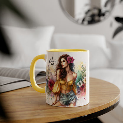 I Choose Me Floral Themed Accent Mugs, 11oz - Eco-Friendly Gift for Self-Care, Birthdays, Friends, Tea Lover, Inspirational Quotes