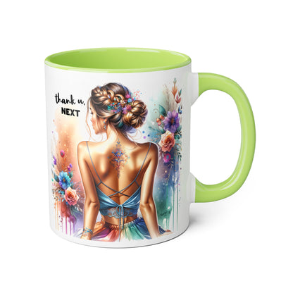 Thank U, Next Colorful Floral Accent Mug, Thank U Next Coffee Cup, Artistic Drinkware for Her, Unique Gift for Women, Motivational Mug, Birthday Gift