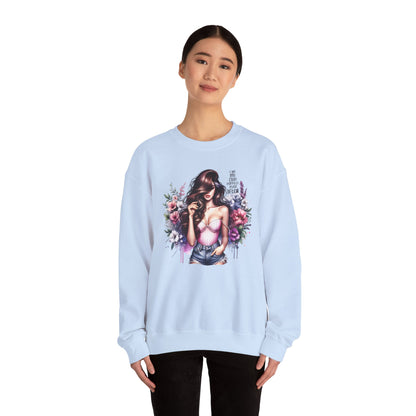 I Am My Own Happily Ever After  Floral Goddess Crewneck Sweatshirt, Cozy Women's Apparel, Boho Style, Gift for Her, Trendy Sweatshirt, Chic Layering Piece
