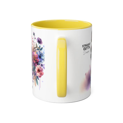 Straight Outta Divorced Humoristic Artistic Accent Mug, Unique Floral Coffee Cup, Gift for Her, Home Decor, Straight Outta Design, Inspirational Tea Mug