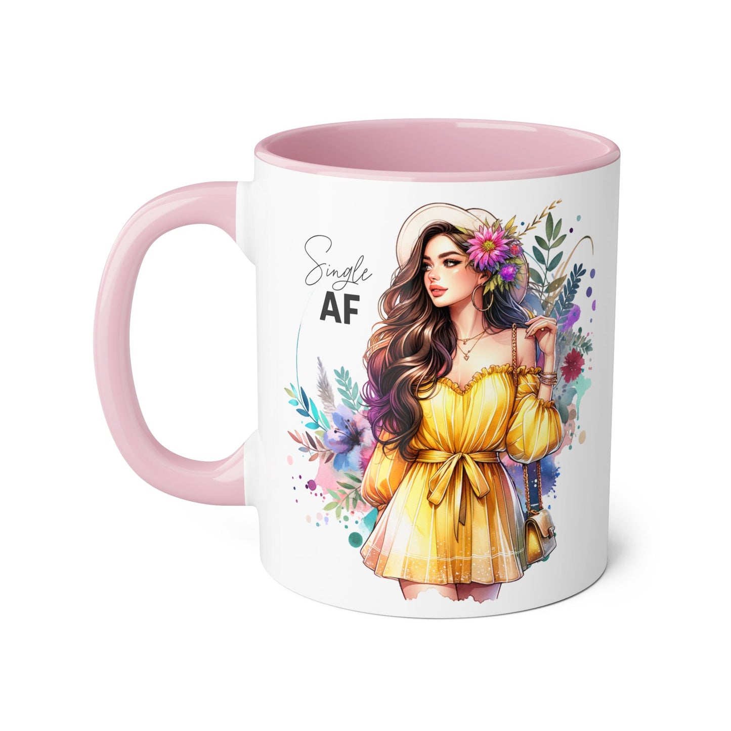 Single AF Floral Accent Mug - Perfect Gift for Singles, Cute Coffee Cup for Friends, Birthday or Self-Care Treat