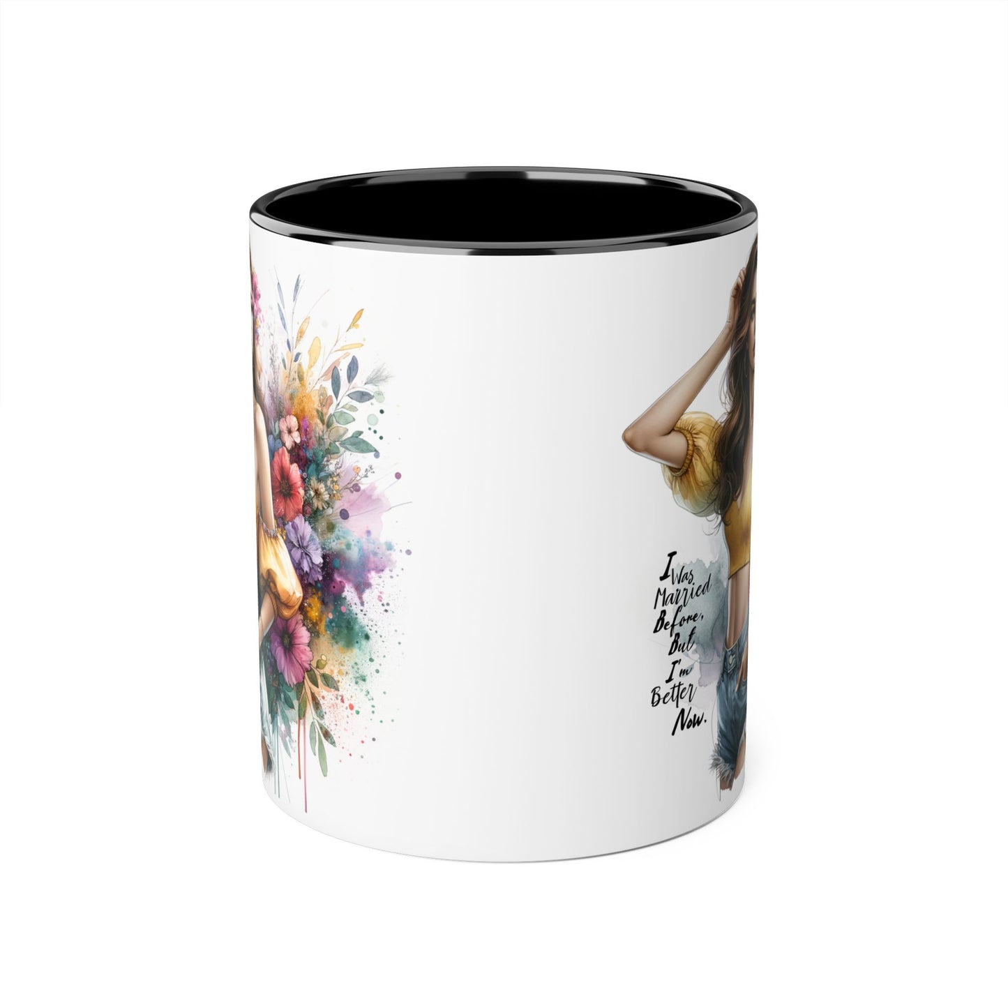 I Was Married Before But I'm Better Now Humoristic Chic Floral Accent Mug - Inspirational Art for Coffee Lovers, Gifts for Friends, Home Decor, Motivational Drinkware, Birthday Present