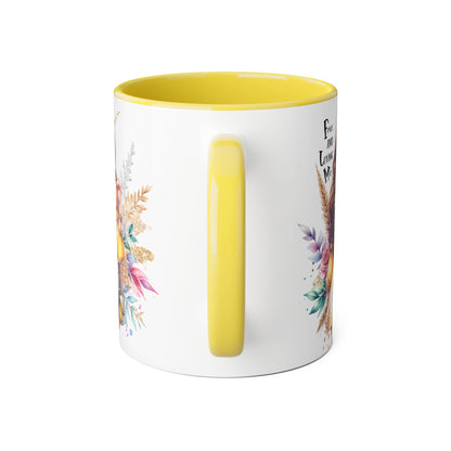 Free and Loving Me Bold Boho Accent Mug, Artistic Coffee Cup, Unique Gift for Women, Inspirational Kitchenware, Floral Design, Birthday Mug