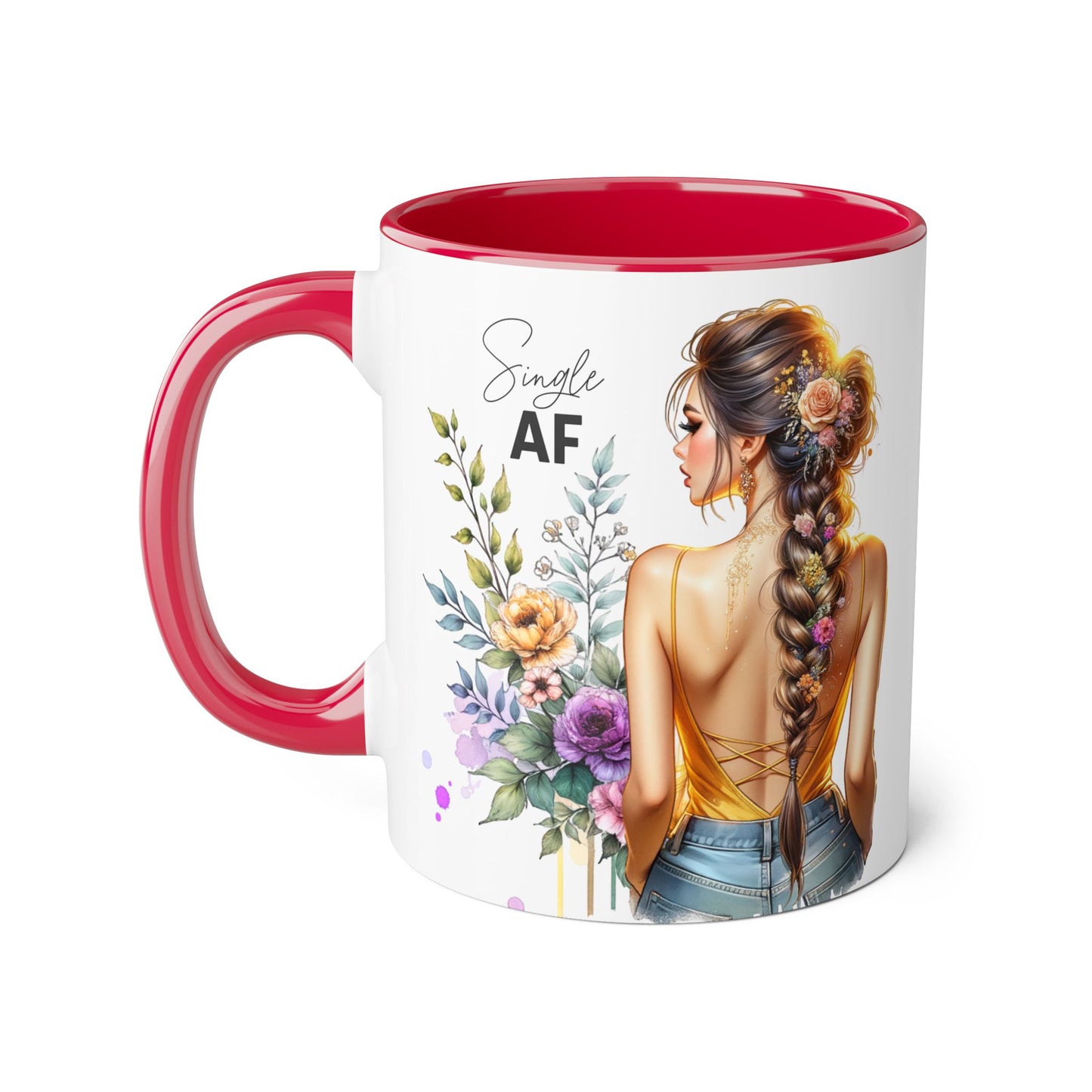 Single AF Floral Accent Mug - Cute Gift for Friends, Coffee Lover, Relationship Humor, Self-Care, Birthday, Celebration