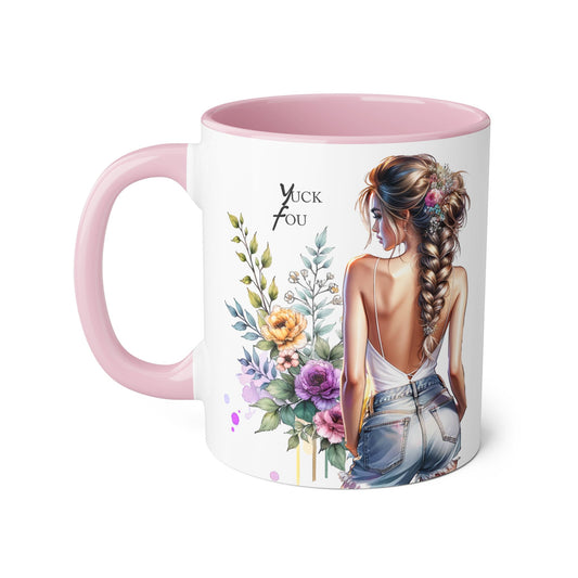Yuck Fou Elegant Floral Accent Mug, Coffee or Tea Cup, Gift for Her, Inspirational Quote, Kitchen Decor, Vintage Style