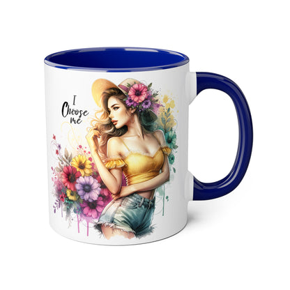 I Choose Me Chic Floral Accent Mug, Inspirational Gift for Her, Coffee Tea Lover, Birthday Present, Colorful Art Mug