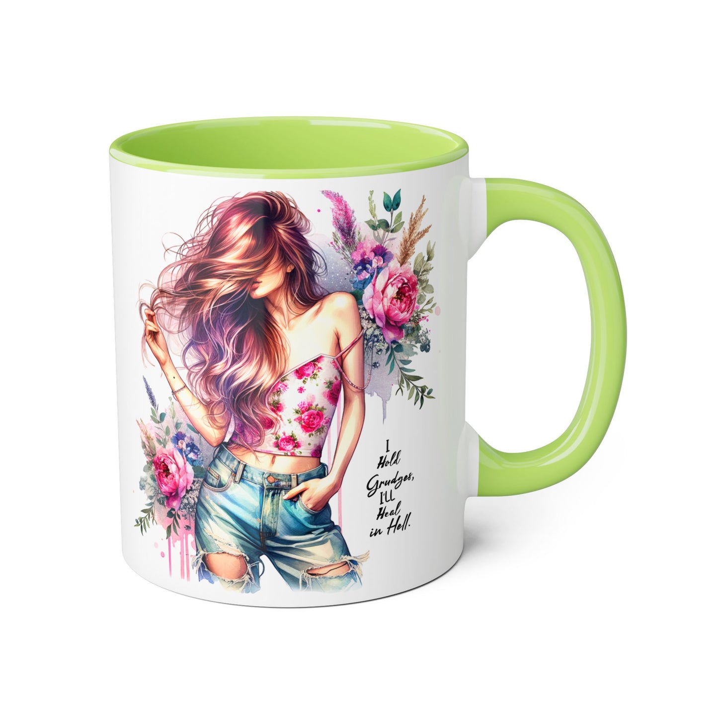 I Hold Grudges, I'll Heal in Hell  Humoristic Bohemian Floral Accent Mug - Drinkware for Tea Lovers, Coffee Enthusiasts, Gift for Friends, Home Decor, Artful Mugs