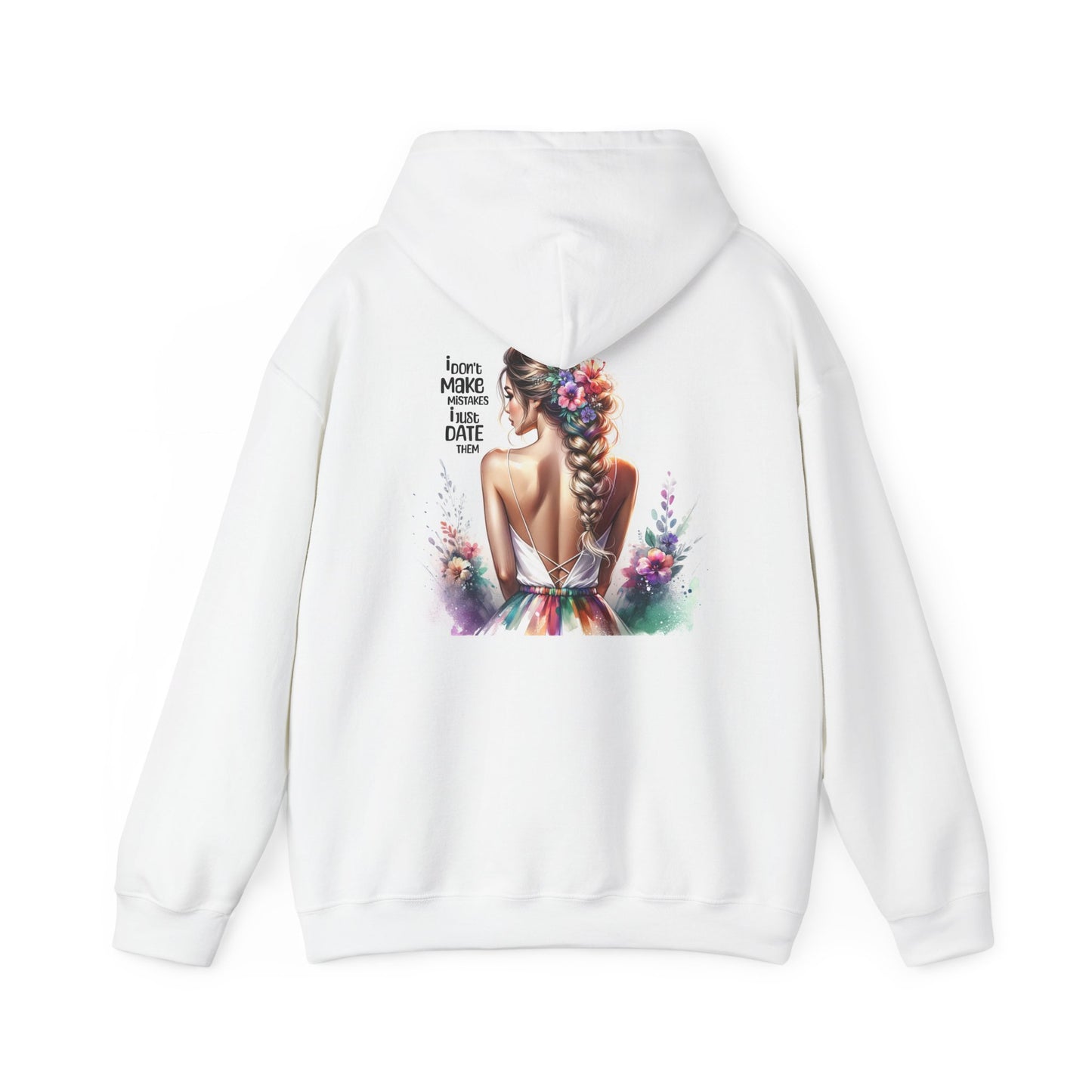I Don`t Make Mistake, I Just Date Them Colorful Boho Sweatshirt - Girl Back Design, Cozy Gift for Spring, Art Lover's Hoodie, Perfect for Birthdays, Festivals, Casual Wear