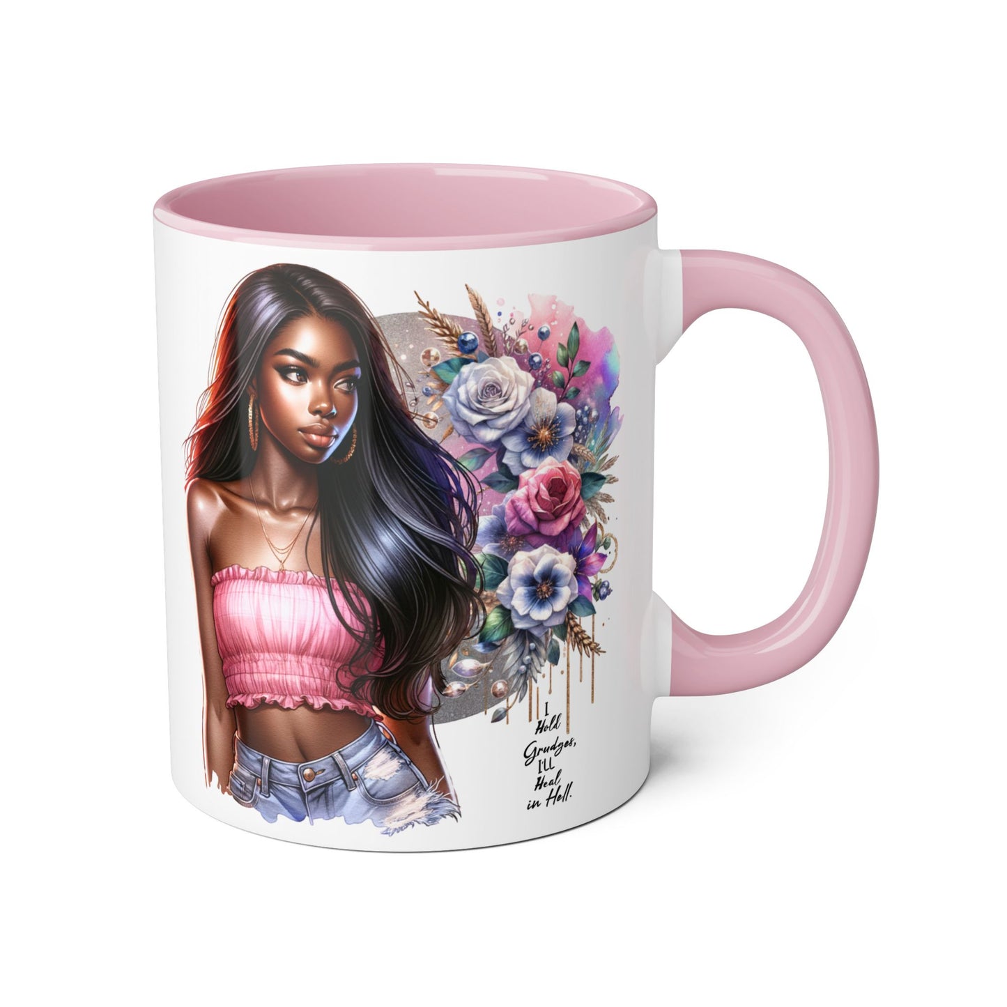 I Hold Grudges, I'll Heal in Hell  Humoristic Bohemian Floral Accent Mug, Stylish Coffee Cup, Ideal for Gifting, Home Decor, Motivational Quote Mug, Perfect for Every Occasion