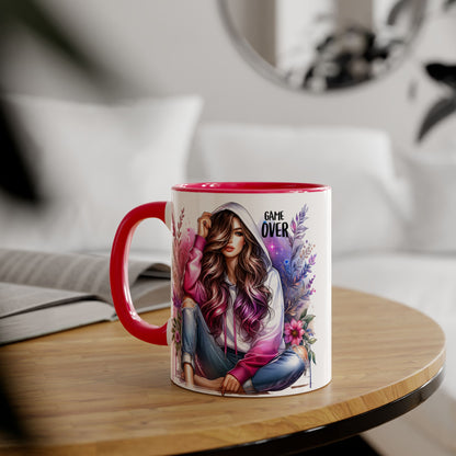 Stylish Gamer Mug, Game Over Coffee Cup, Floral Art Drinkware, Cute Gift for Gamers, Trendy Ceramic Tea Mug