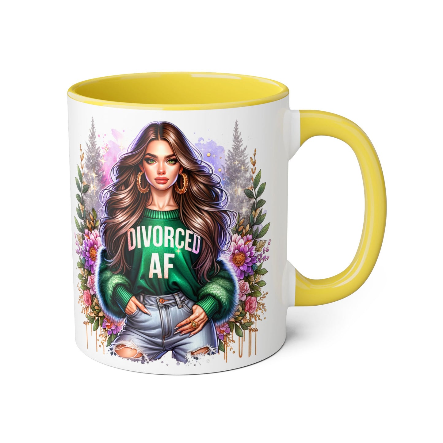 Stylish Accent Mugs for Empowering Sips, Floral Artwork, Perfect Gift for Divorced Friends, Motivational Tea or Coffee Cup
