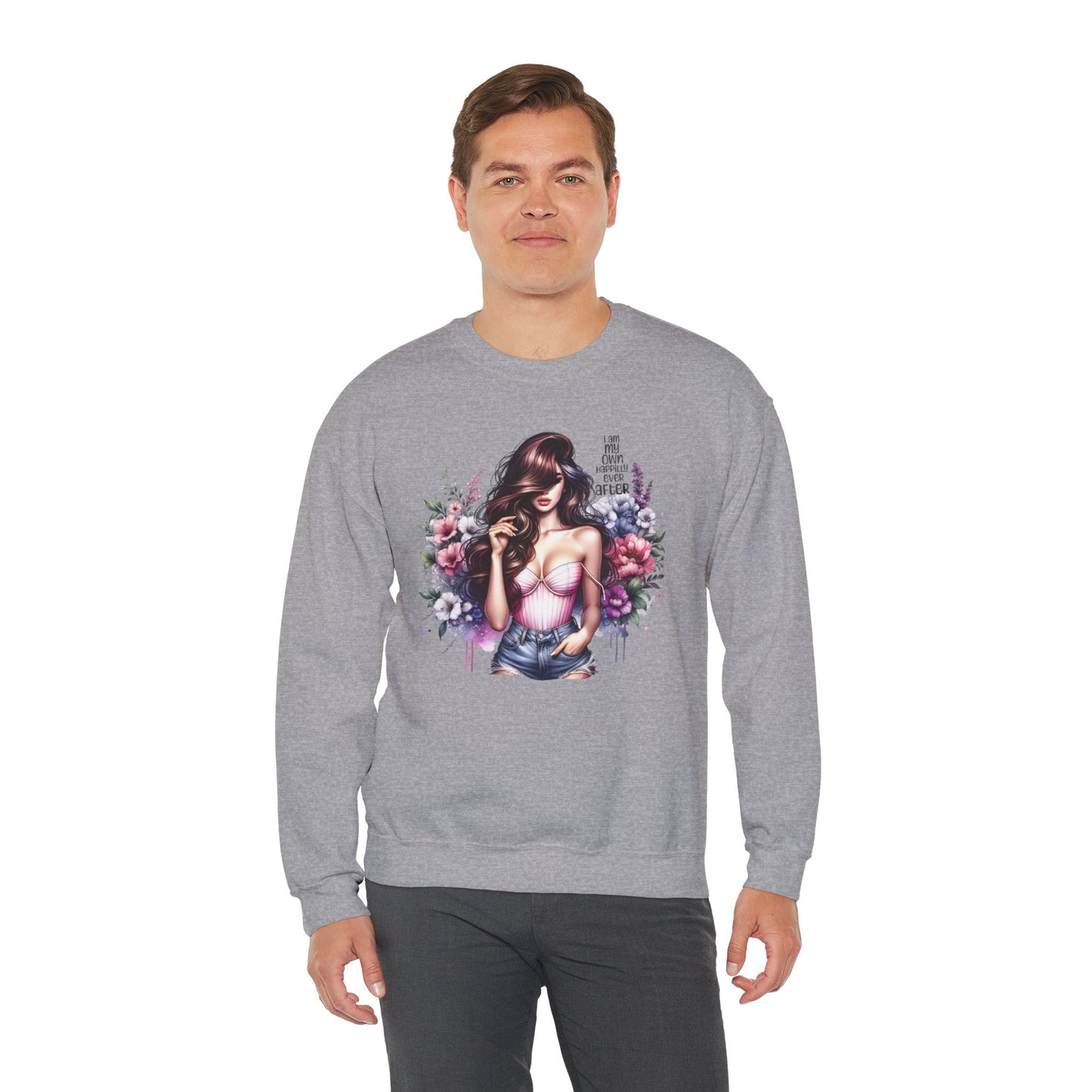 I Am My Own Happily Ever After  Floral Goddess Crewneck Sweatshirt, Cozy Women's Apparel, Boho Style, Gift for Her, Trendy Sweatshirt, Chic Layering Piece
