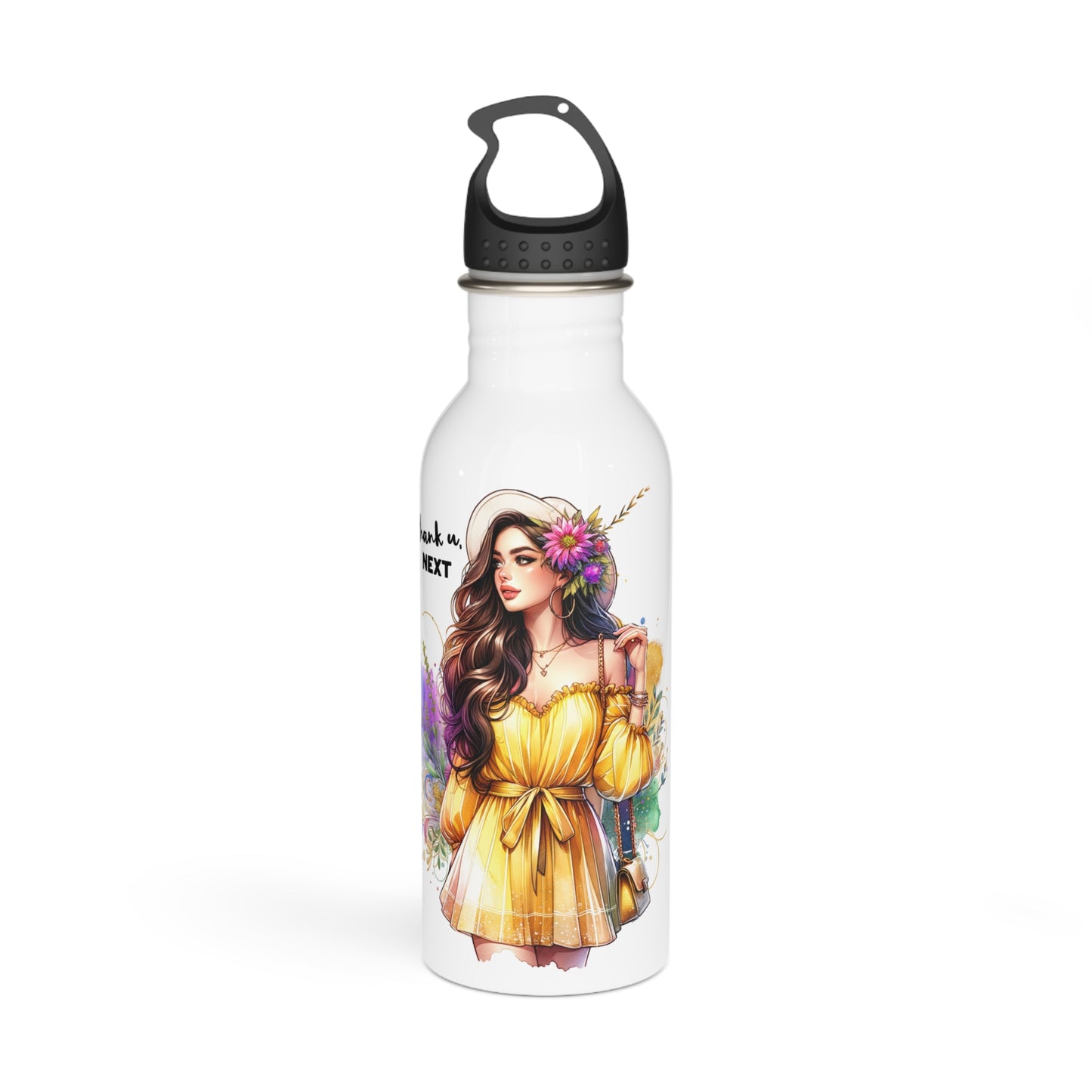 Thank U, Next Boho Floral Stainless Steel Water Bottle - Stylish Hydration, Eco-Friendly Travel Mug, Gift for Her, Adventure Companion, Summer Accessory
