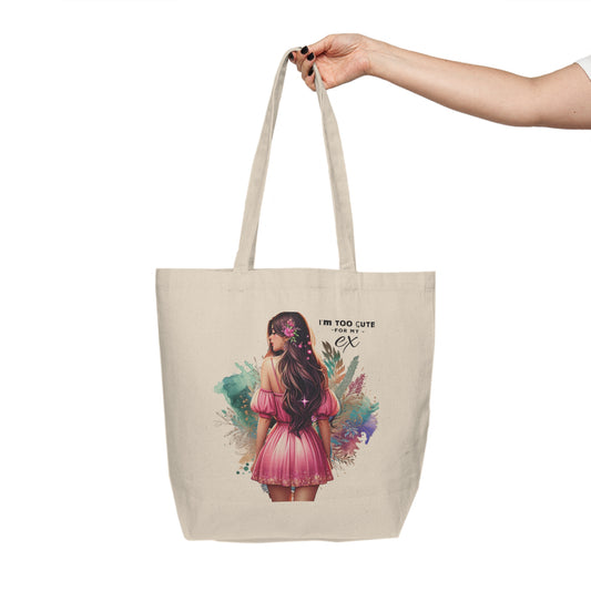 I'm Too Cute For My Ex Art Canvas Shopping Tote | Eco-Friendly Bag, Floral Tote, Gift for Her, Summer Accessory, Trendy Grocery Bag