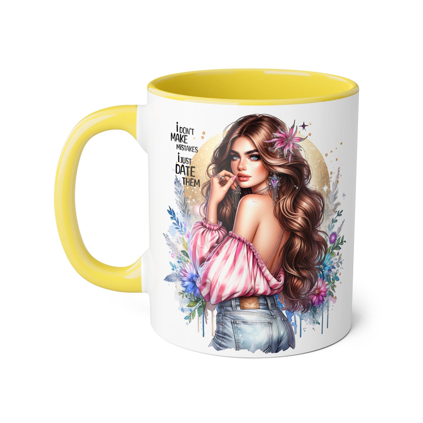 I Don't Make Mistakes, I Date Them Chic Floral Accent Mug - Perfect for Coffee Lovers, Gift for Friends, Home Decor, Birthday Present, Funny Tea Mug