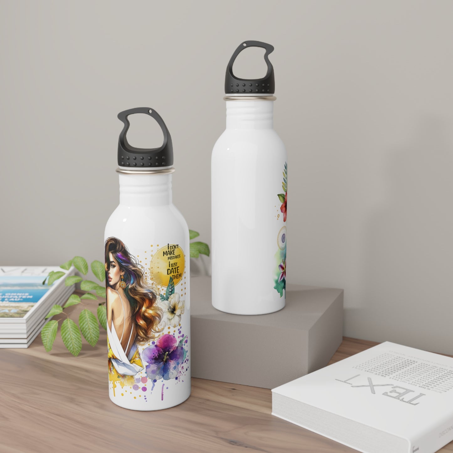 I Don't Make Mistakes, I Date Them Vibrant Stainless Steel Water Bottle, Colorful Travel Mug, Eco-Friendly Fitness Bottle, Artisanal Drinkware, Floral Design Hydration Bottle