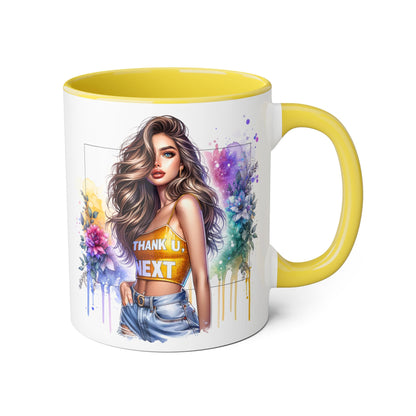 Thank U, Next Vibrant Floral Accent Mug | Unique Coffee Cup, Gift for Her, Artful Drinkware, Boho Style, Colorful Tea Mug, Inspirational Design