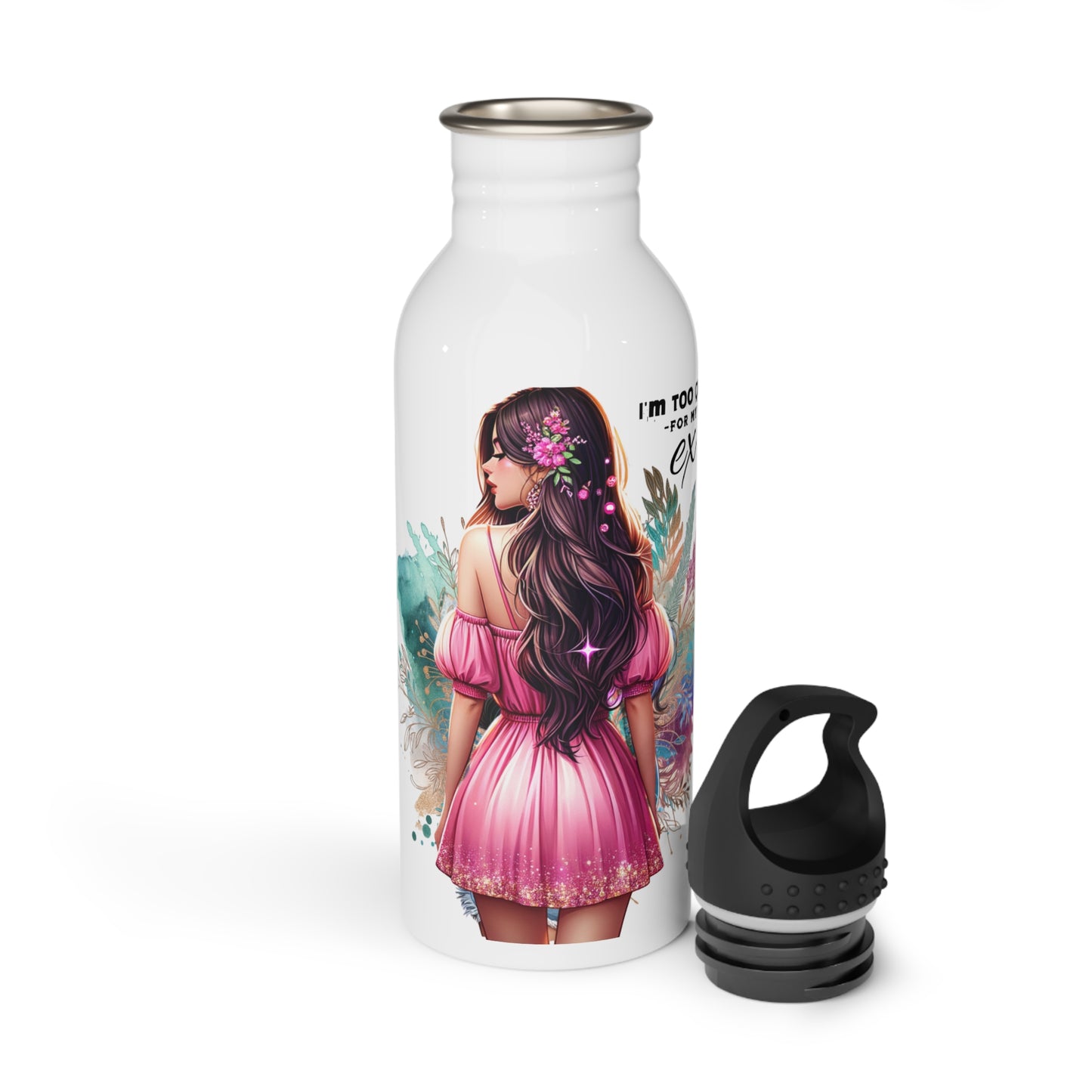 I'm Too Cute For My Ex Stylish Stainless Steel Water Bottle for Trendy Women, Gift for Her, Inspirational Drinkware, Floral Design, Eco-Friendly Hydration