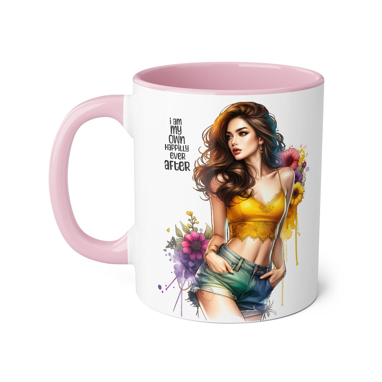 I Am My Own Happily Ever After Empowering Accent Mug, Inspirational Coffee Cup, Self-Love Gift, Vibrant Artwork Mug, Unique Floral Design, Cute Kitchen Decor