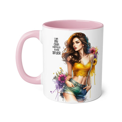 I Am My Own Happily Ever After Empowering Accent Mug, Inspirational Coffee Cup, Self-Love Gift, Vibrant Artwork Mug, Unique Floral Design, Cute Kitchen Decor