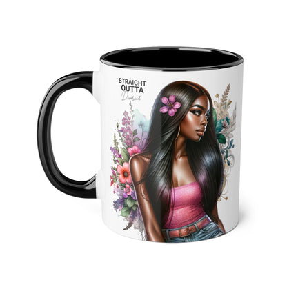 Straight Outta Divorced Humoristic Vibrant Statement Mug, Black Handle Coffee Cup, Floral Art Beverage Mug, Gift for Her, Inspirational Drinkware, Birthday Mug