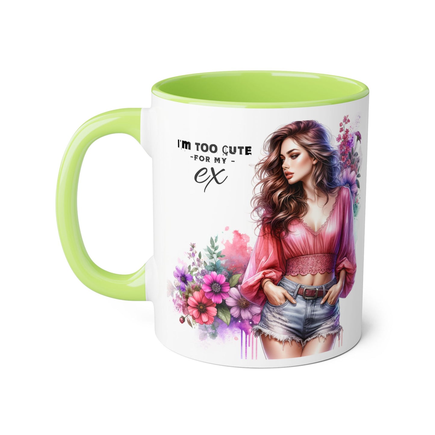 I'm Too Cute For My Ex Sassy Ex-Inspired Accent Mug | Cute Coffee Cup Gift for Her | Floral Design | Funny Mug for Breakup | Unique Gift Idea