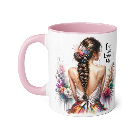 Floral Art Mug - 'Free and Loving Me', Coffee Cup, Gift for Her, Home Decor, Personalized Drinkware, Inspirational Mugs, Floral Design