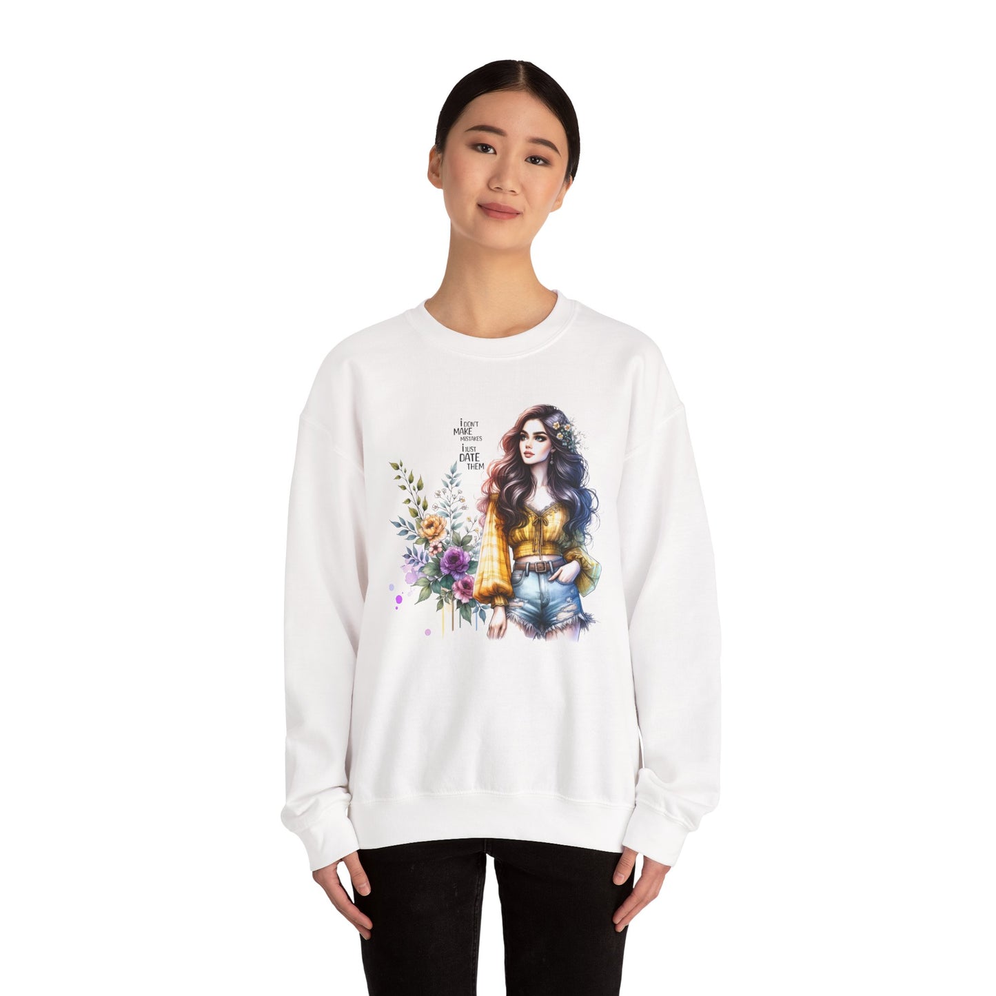 I Don't Make Mistakes, I Just Date Them Floral Graphic Crewneck Sweatshirt, Cozy Casual Wear, Boho Sweatshirt, Gift for Her, Fall Fashion Must-Have