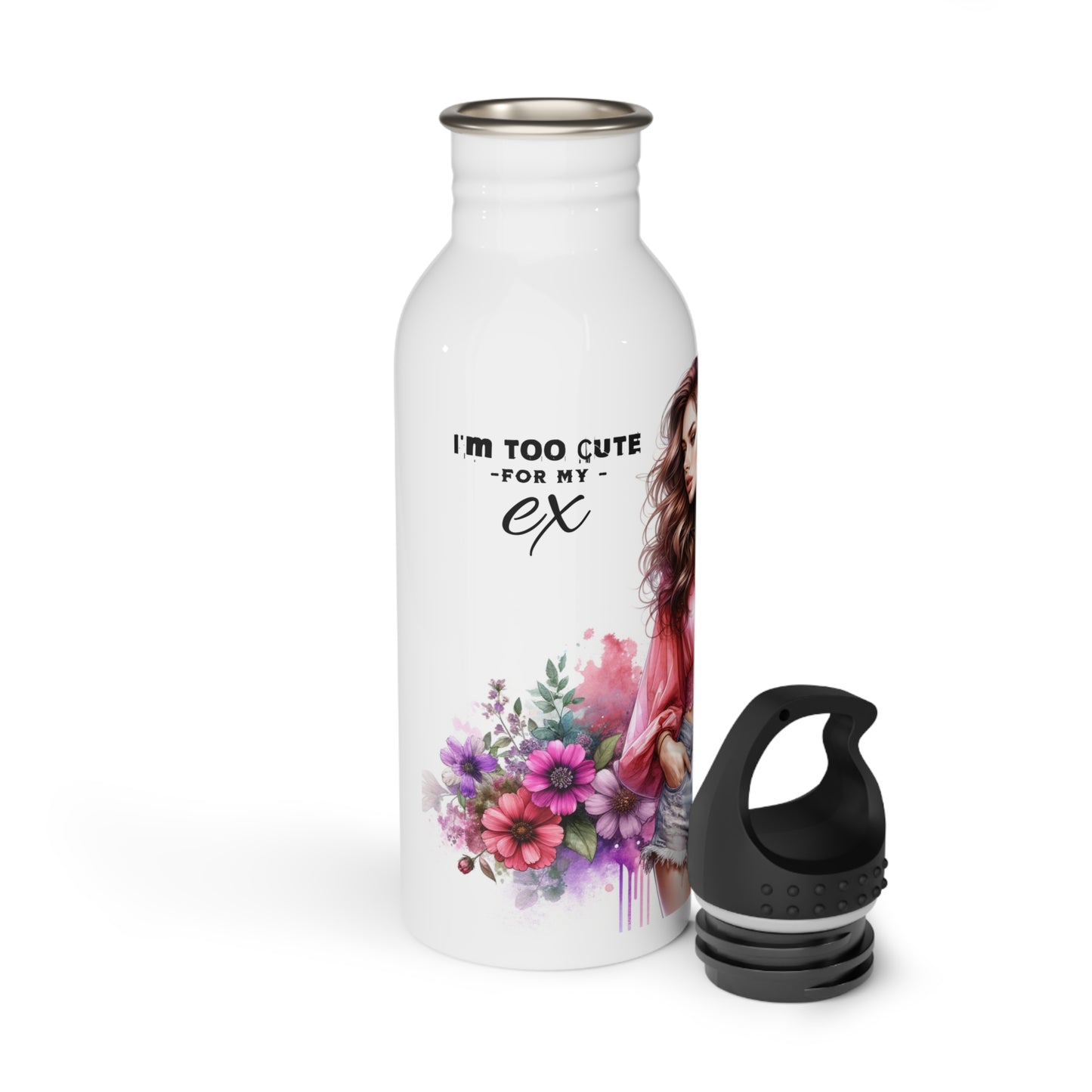I'm Too Cute For My Ex Stylish Stainless Steel Water Bottle, Cute Ex Gift, Floral Water Bottle, Trendy Hydration, Fitness Accessory, Unique Gift Idea
