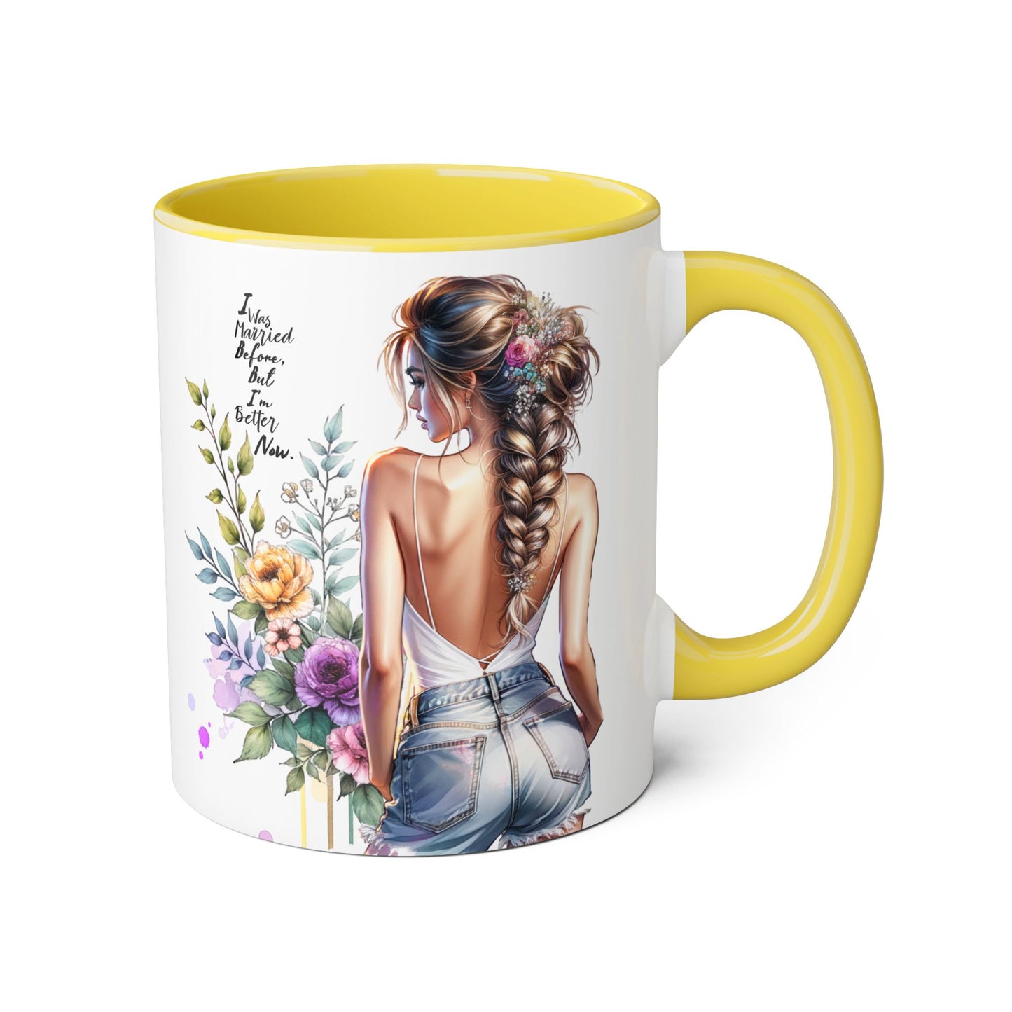 I Was Married Before But I'm Better Now Elegant Floral Accent Mug, Perfect Gift for Tea Lovers, Inspirational Coffee Cup for Her, Unique Home Decor, Sister's Birthday Gift