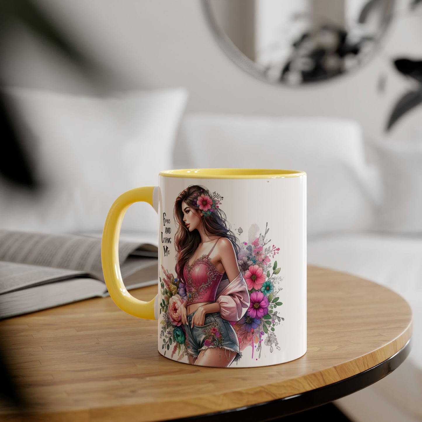Bohemian Floral Accent Mug, 11oz Coffee Cup, Artisanal Drinkware, Perfect Gift for Nature Lovers, Inspirational Quote Mug, Unique Home Decor